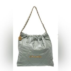 CHANEL Quilted Leather Shoulder Bag in blue - grey with Gold Hardware
